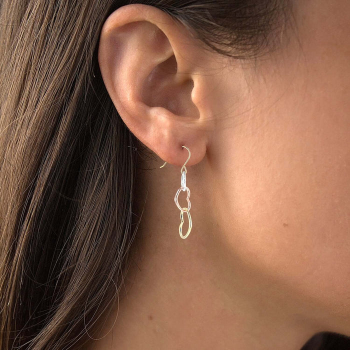 14K Gold & Tri - Color White Rose Triple Heart Earrings 45mm - WJD Exclusives