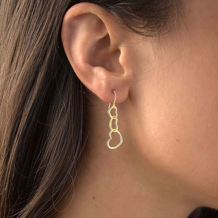 14K Gold & Tri - Color White Rose Triple Heart Earrings 45mm - WJD Exclusives