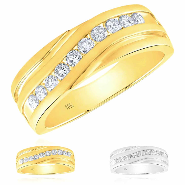 0.50CTW Natural Diamond 10K Yellow Gold Men's Wedding Band Ring - WJD Exclusives