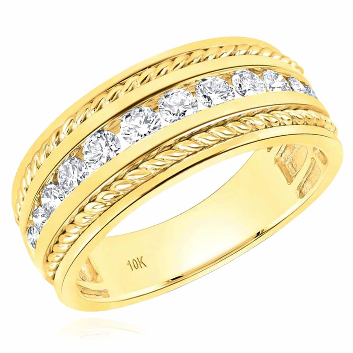 0.75CTW Natural Diamond 10K Yellow Gold Rope Detailing Men's Wedding Band - WJD Exclusives