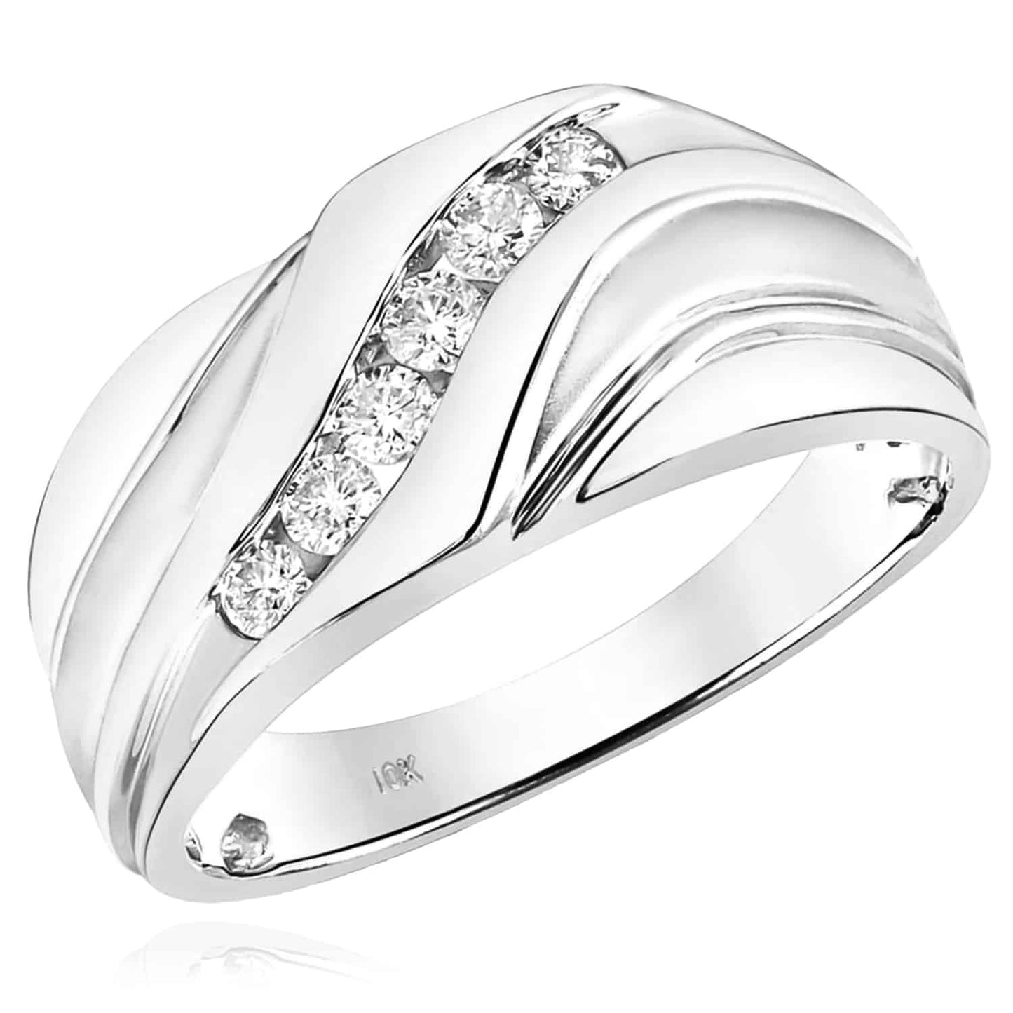 0.33CTW Real Diamond 10K Real Gold Wave Band Ring