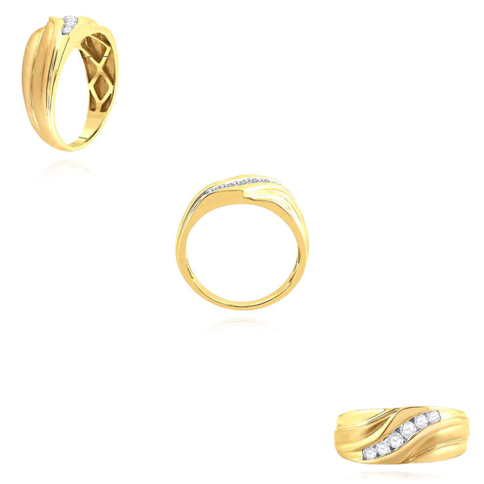 0.33CTW Natural Diamond 10K Yellow Gold Wave Band Ring - WJD Exclusives