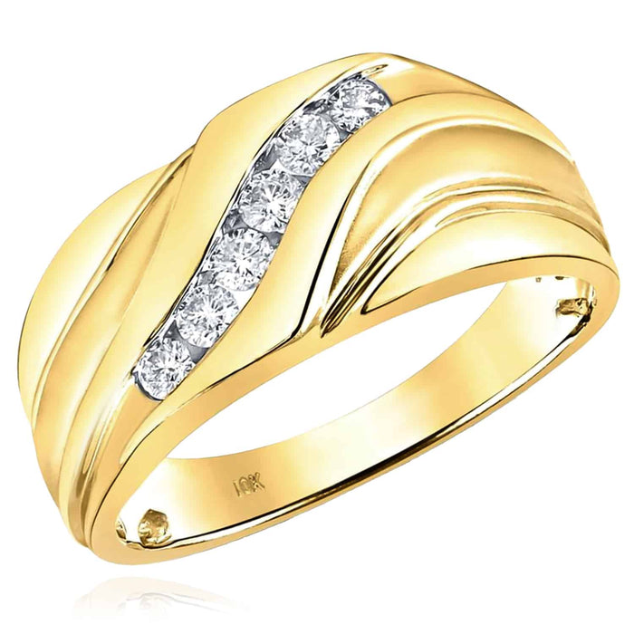 0.33CTW Natural Diamond 10K Yellow Gold Wave Band Ring - WJD Exclusives