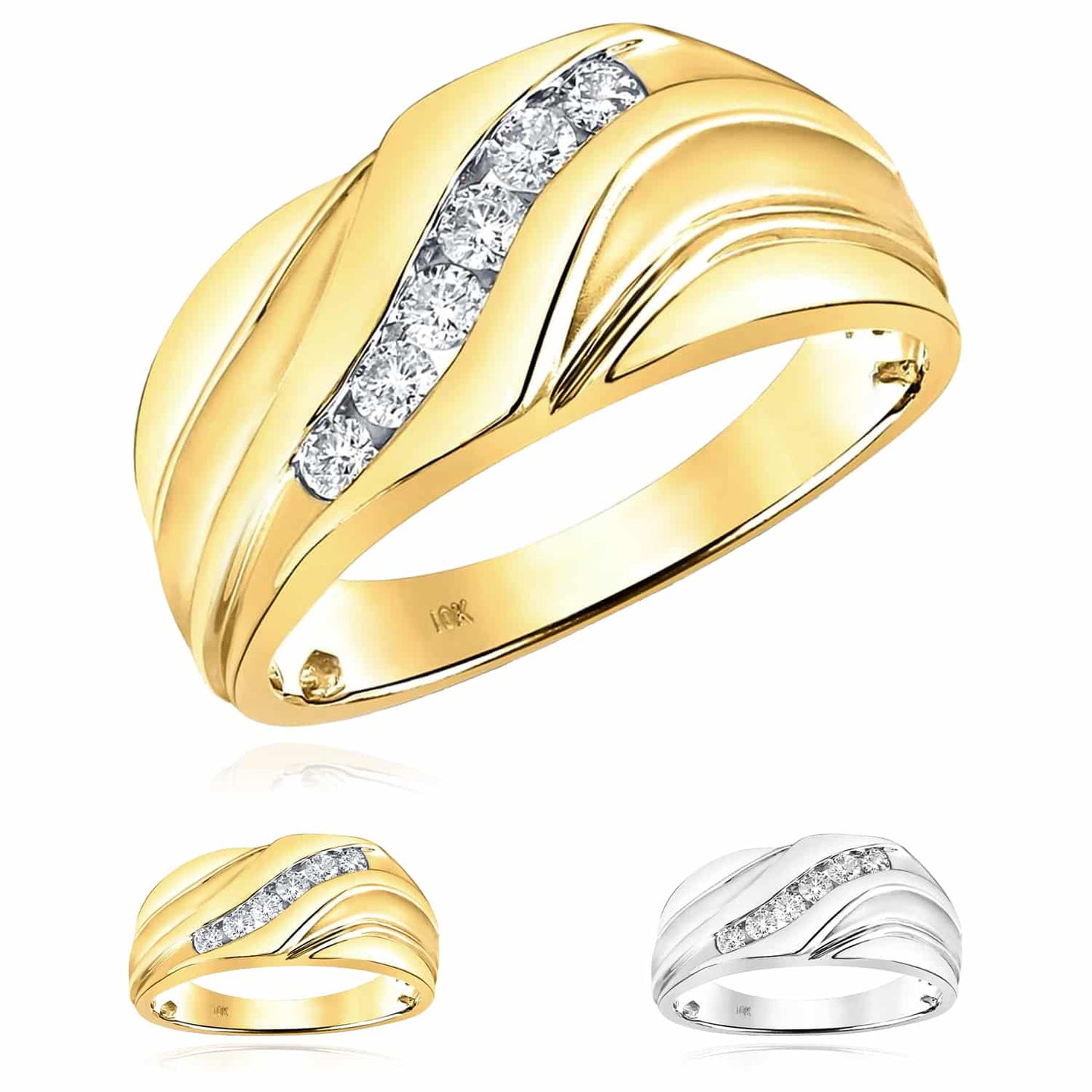 0.33CTW Real Diamond 10K Real Gold Wave Band Ring