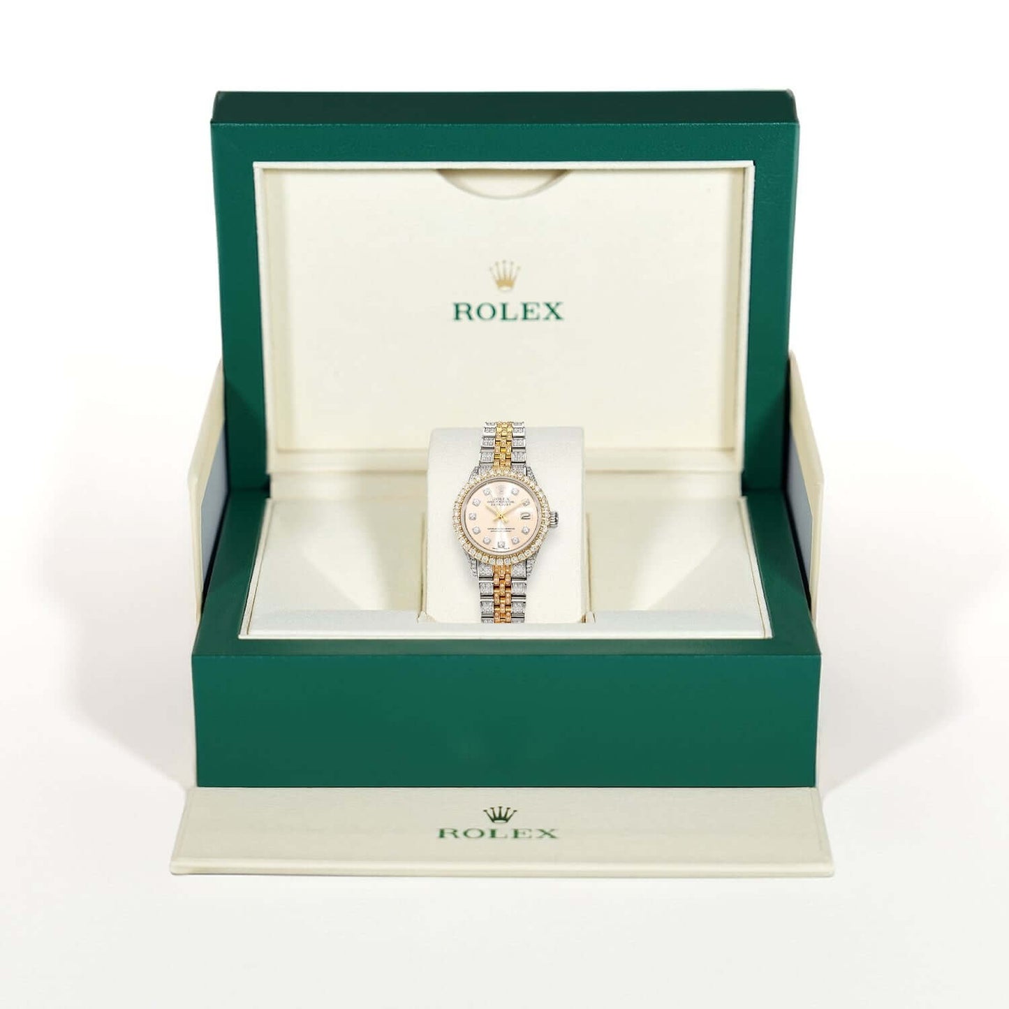 Rolex Datejust Diamond Pave Jubilee Band Diamond Dial Bezel Cream 26mm Watch