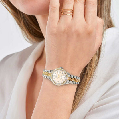 Rolex Datejust Diamond Pave Jubilee Band Diamond Dial Bezel Cream 26mm Watch