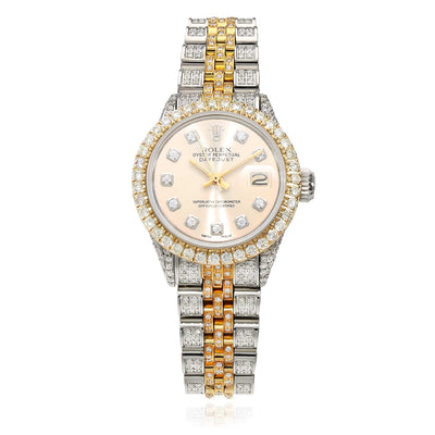 Rolex Datejust 69173 Diamond Pave Jubilee Band Diamond Dial Bezel Cream 26mm Watch - WJD Exclusives