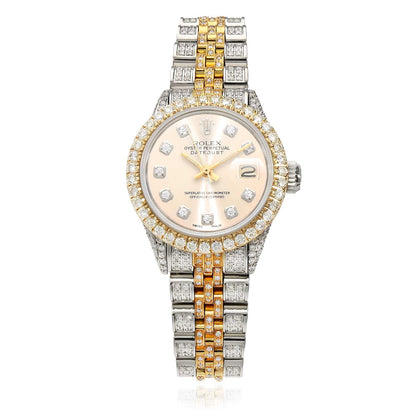 Rolex Datejust Diamond Pave Jubilee Band Diamond Dial Bezel Cream 26mm Watch