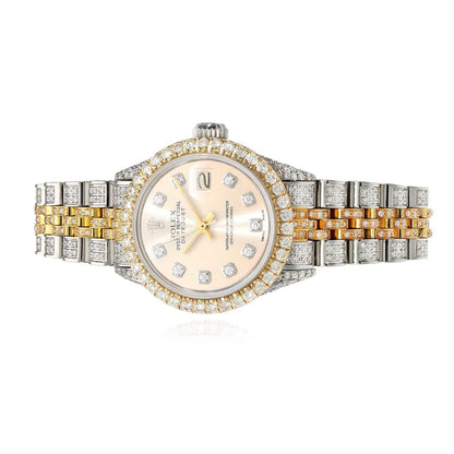 Rolex Datejust Diamond Pave Jubilee Band Diamond Dial Bezel Cream 26mm Watch