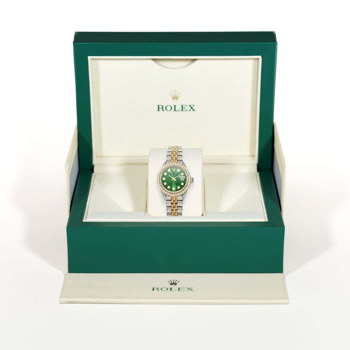 Rolex Datejust 69173 Diamond Pave Jubilee Diamond Dial Bezel Green Emerald 26mm Watch - WJD Exclusives