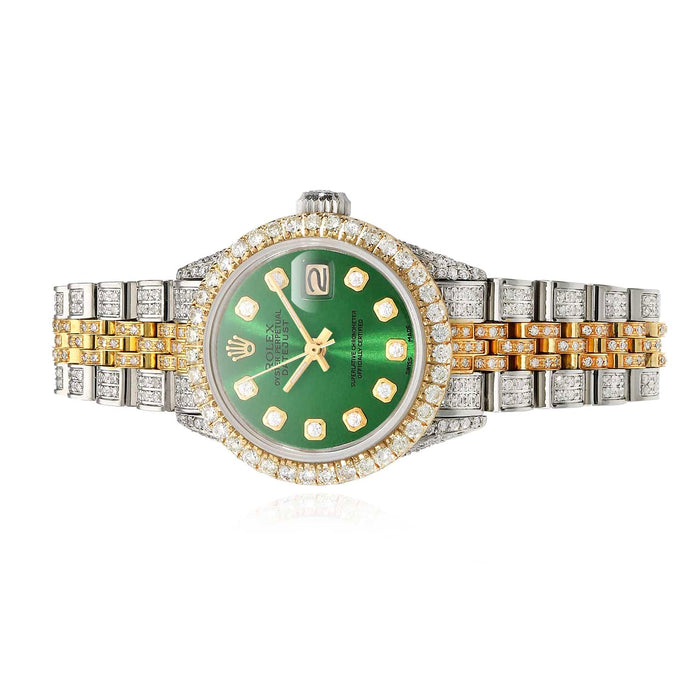 Rolex Datejust 69173 Diamond Pave Jubilee Diamond Dial Bezel Green Emerald 26mm Watch - WJD Exclusives