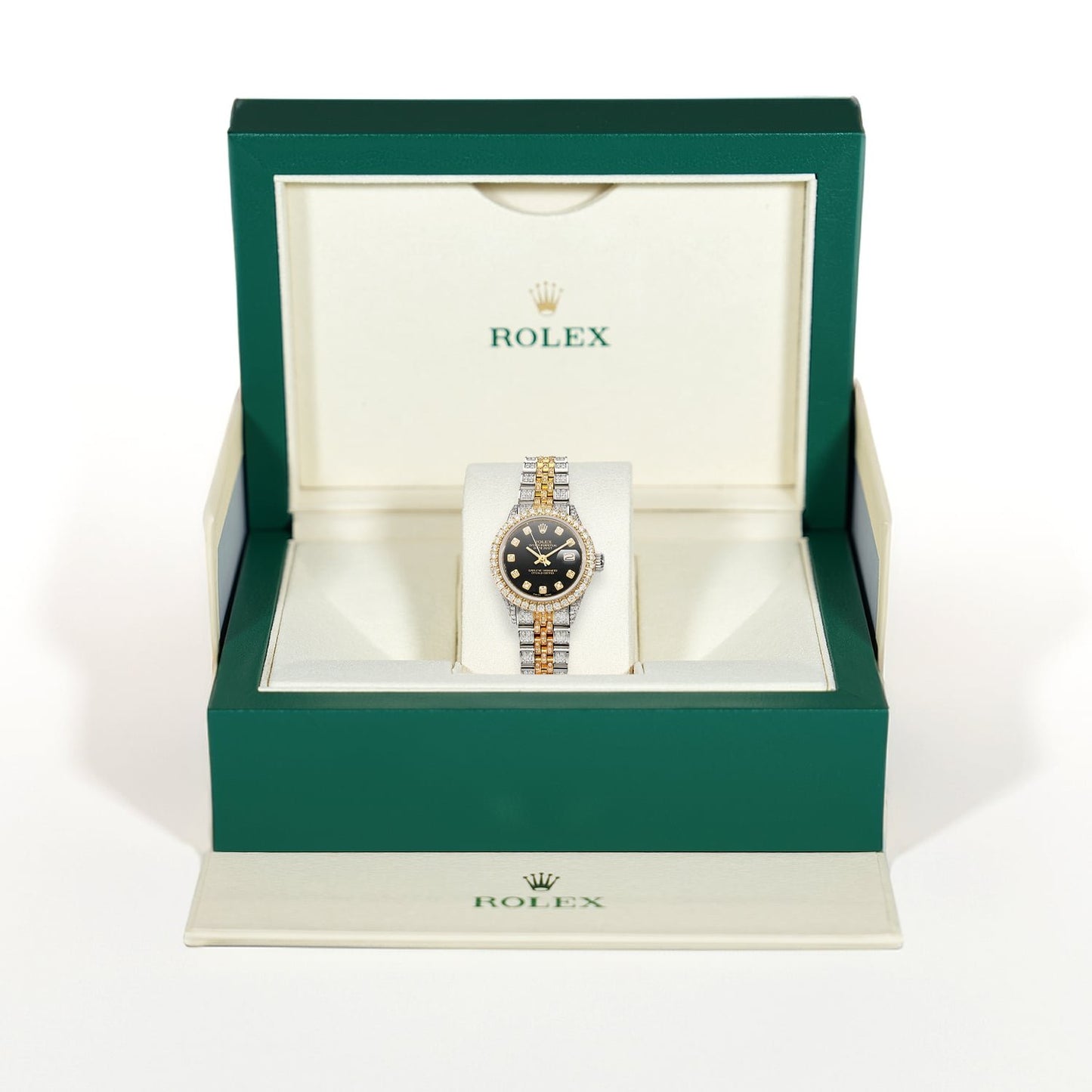 Rolex Datejust Diamond Jubilee Band Diamond Dial Bezel Black Onyx 26mm Watch