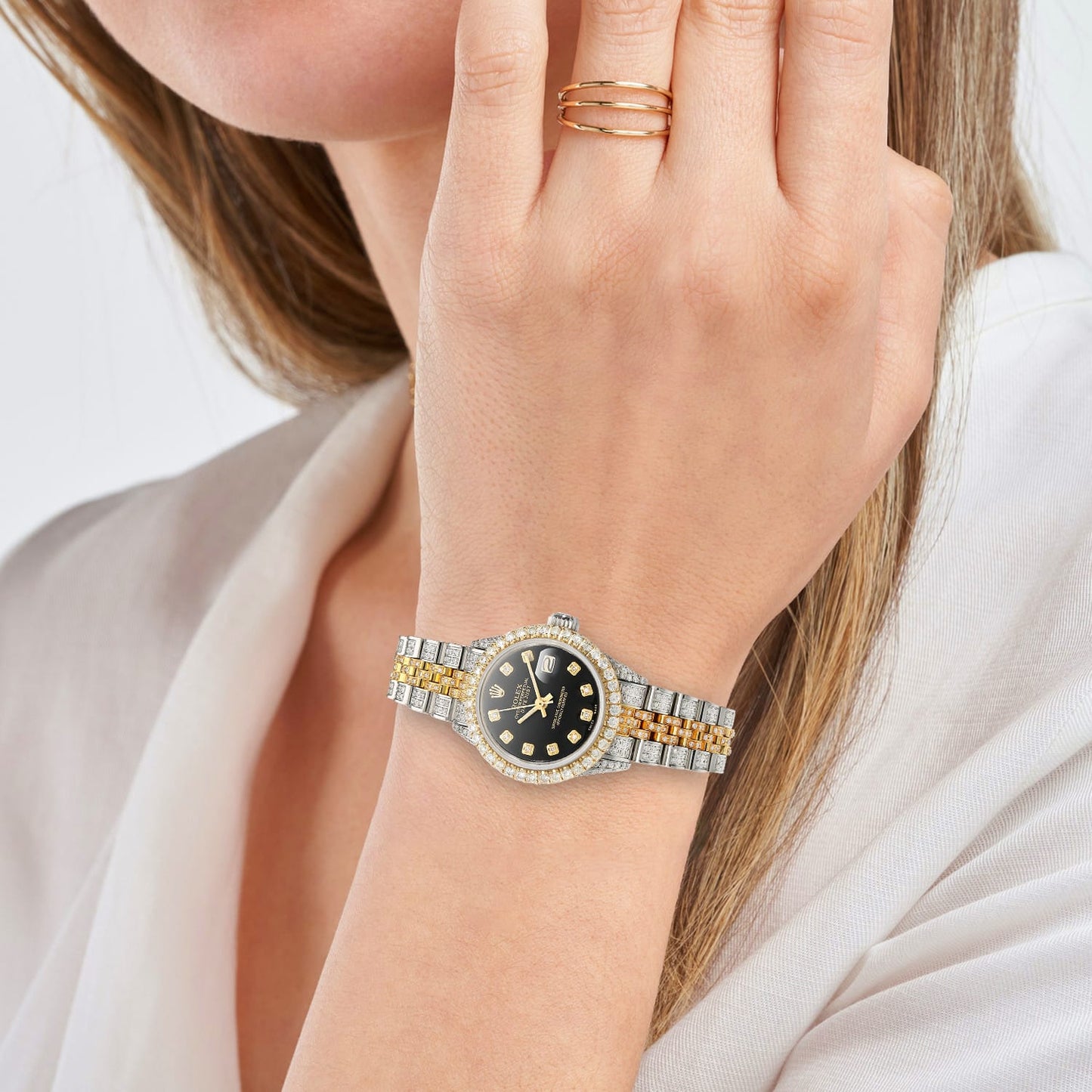 Rolex Datejust Diamond Jubilee Band Diamond Dial Bezel Black Onyx 26mm Watch