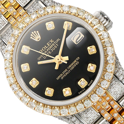 Rolex Datejust 69173 Diamond Jubilee Band Diamond Dial Bezel Black Onyx 26mm Watch