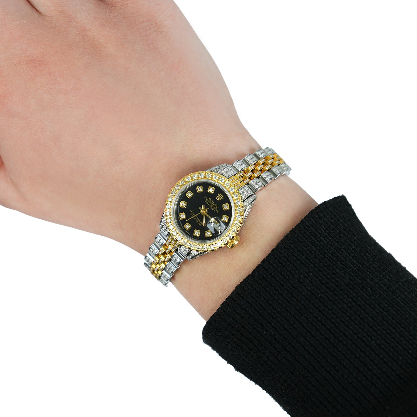 Rolex Datejust 69173 Diamond Jubilee Band Diamond Dial Bezel Black Onyx 26mm Watch