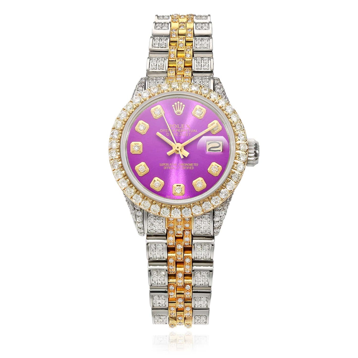 Rolex Datejust Custom Diamond Jubilee Band Diamond Dial Bezel Purple 26mm Watch