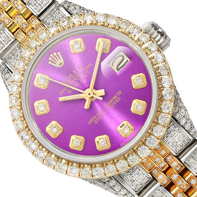 Rolex Datejust 26mm 69173 Custom Diamond Jubilee Band Diamond Dial Bezel Purple Watch