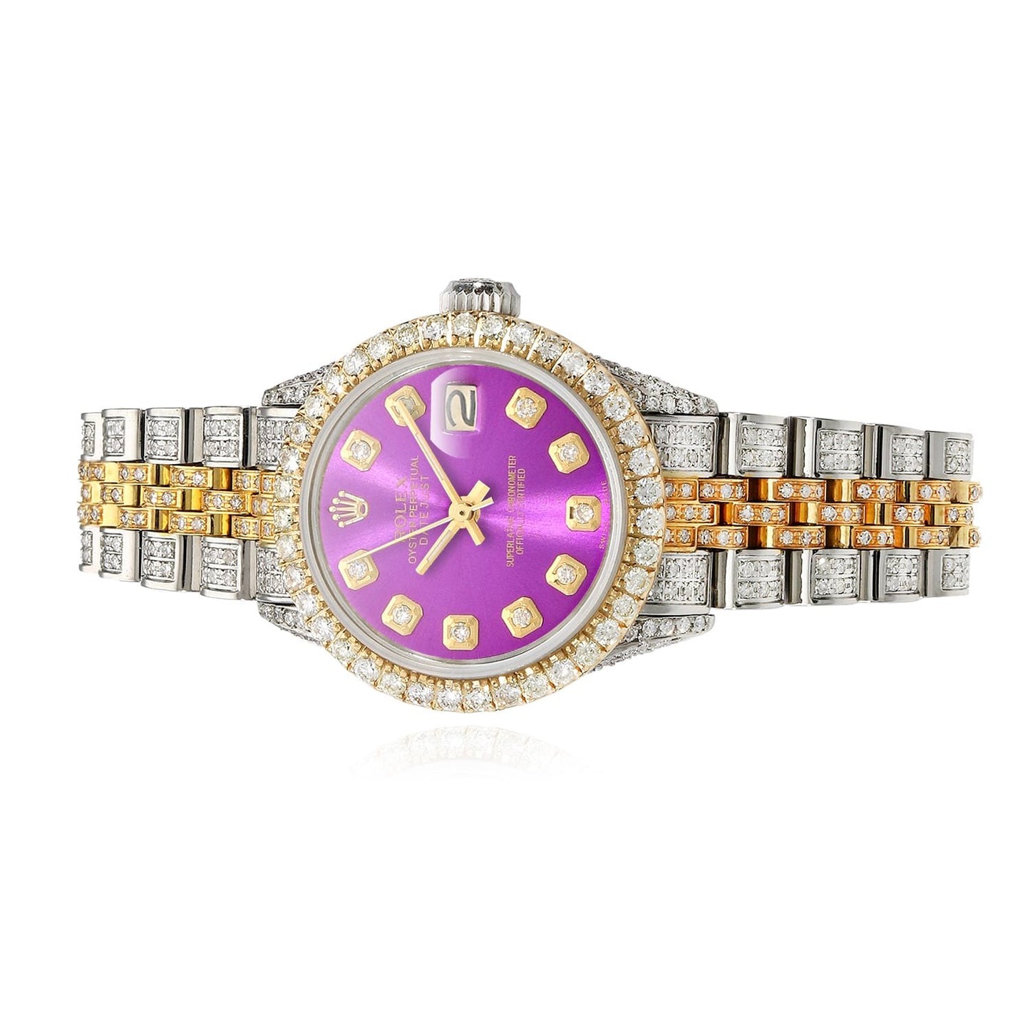 Rolex Datejust Custom Diamond Jubilee Band Diamond Dial Bezel Purple 26mm Watch