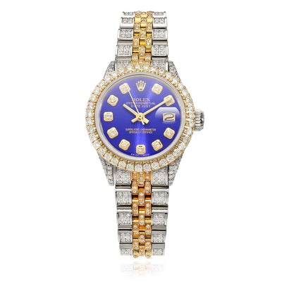 Rolex Datejust 26mm 69173 Custom Diamond Jubilee Band Diamond Dial Bezel Blue Watch - WJD Exclusives
