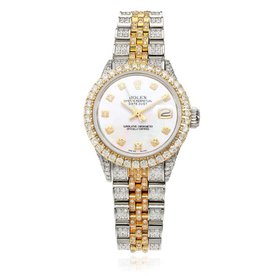 Rolex Datejust 26mm 69173 Custom Diamond Jubilee Band Diamond Dial Bezel Pearl Watch - WJD Exclusives