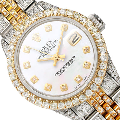 Rolex Datejust 26mm 69173 Custom Diamond Jubilee Band Diamond Dial Bezel Pearl Watch
