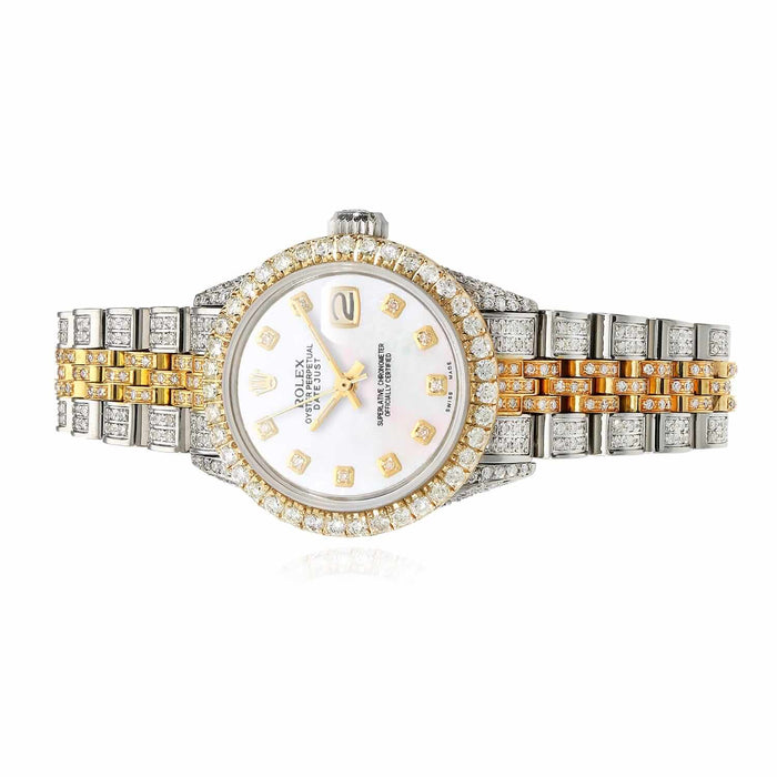 Rolex Datejust 26mm 69173 Custom Diamond Jubilee Band Diamond Dial Bezel Pearl Watch - WJD Exclusives