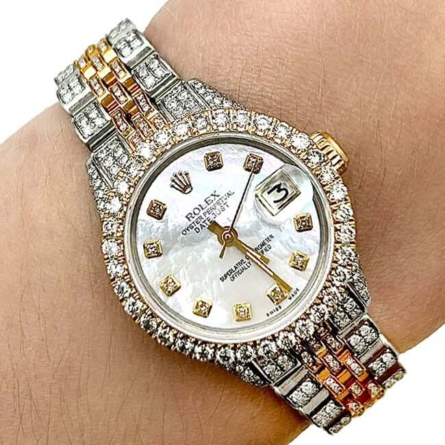 Rolex Datejust 26mm 69173 Custom Diamond Jubilee Band Diamond Dial Bezel Pearl Watch - WJD Exclusives