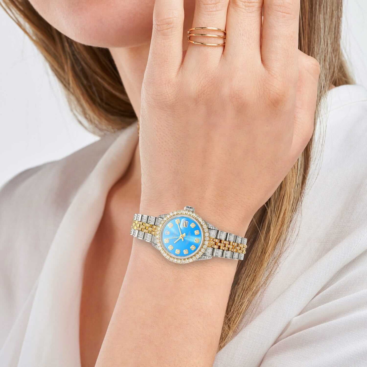 Rolex Datejust Diamond Jubilee Band Diamond Dial Bezel Sky Blue 26mm Watch