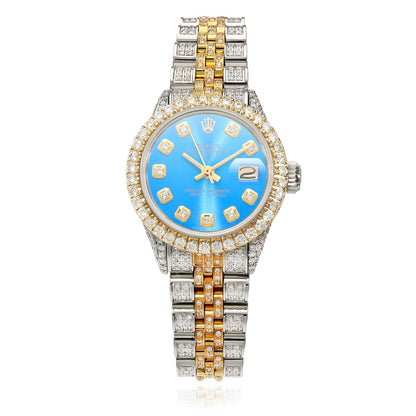 Rolex Datejust Diamond Jubilee Band Diamond Dial Bezel Sky Blue 26mm Watch