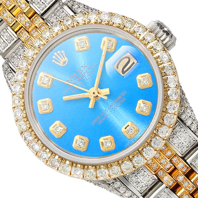 Rolex Datejust 69173 26mm Diamond Jubilee Band Diamond Dial Bezel Sky Blue Watch