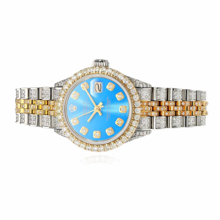 Rolex Datejust 69173 26mm Diamond Jubilee Band Diamond Dial Bezel Sky Blue Watch - WJD Exclusives