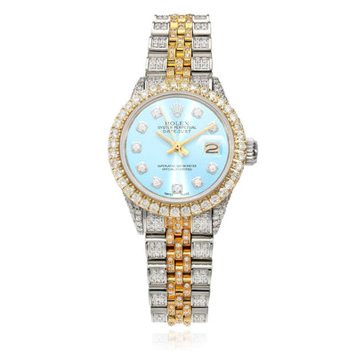 Rolex Datejust 69173 26mm Diamond Jubilee Band Diamond Dial Bezel Light Blue Watch - WJD Exclusives
