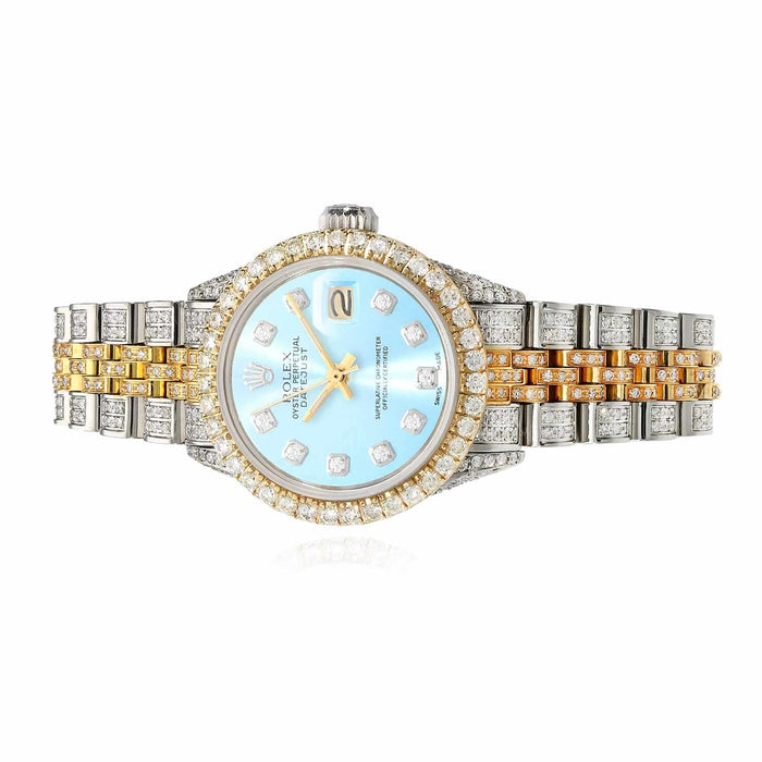 Rolex Datejust 69173 26mm Diamond Jubilee Band Diamond Dial Bezel Light Blue Watch - WJD Exclusives