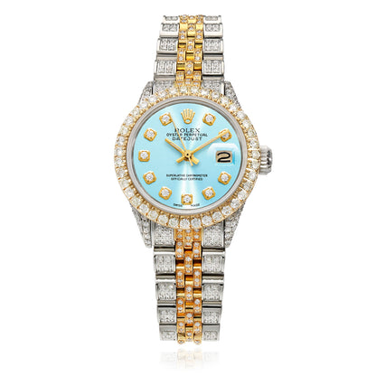 Rolex Datejust 69173 26mm Diamond Jubilee Band Diamond Dial Bezel Light Blue Watch