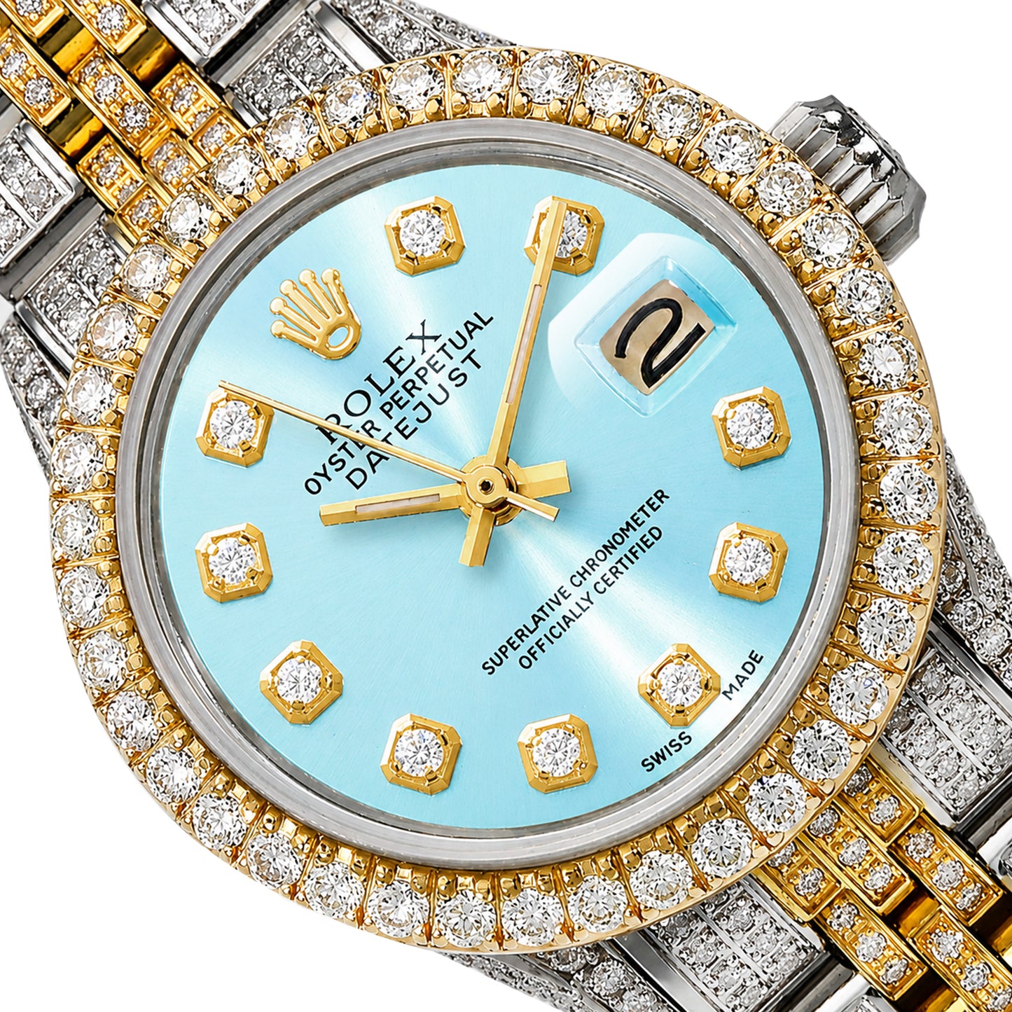 Rolex Datejust 69173 26mm Diamond Jubilee Band Diamond Dial Bezel Light Blue Watch
