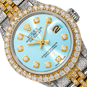 Rolex Datejust 69173 26mm Diamond Jubilee Band Diamond Dial Bezel Light Blue Watch