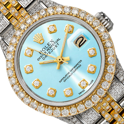Rolex Datejust 69173 26mm Diamond Jubilee Band Diamond Dial Bezel Light Blue Watch