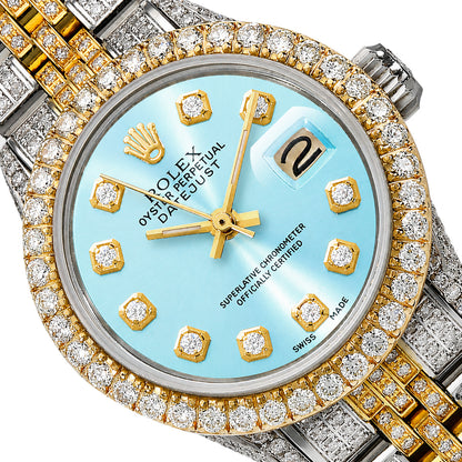 Rolex Datejust 69173 26mm Diamond Jubilee Band Diamond Dial Bezel Light Blue Watch