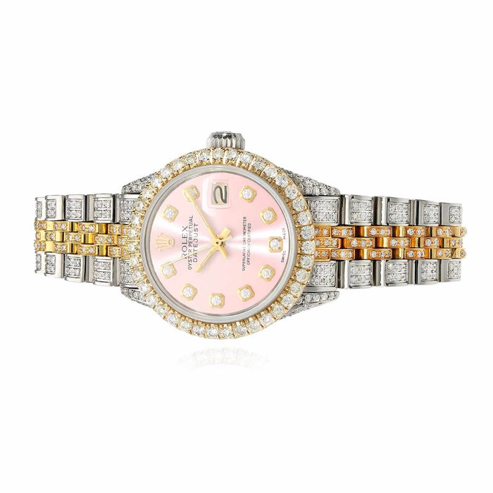 Rolex Datejust 69173 26mm Custom Pave Jubilee Band Diamond Bezel Pink Dial Watch - WJD Exclusives