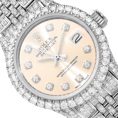 Rolex Datejust 26mm Custom Pave Jubilee Band Diamond Bezel Cream Dial Watch