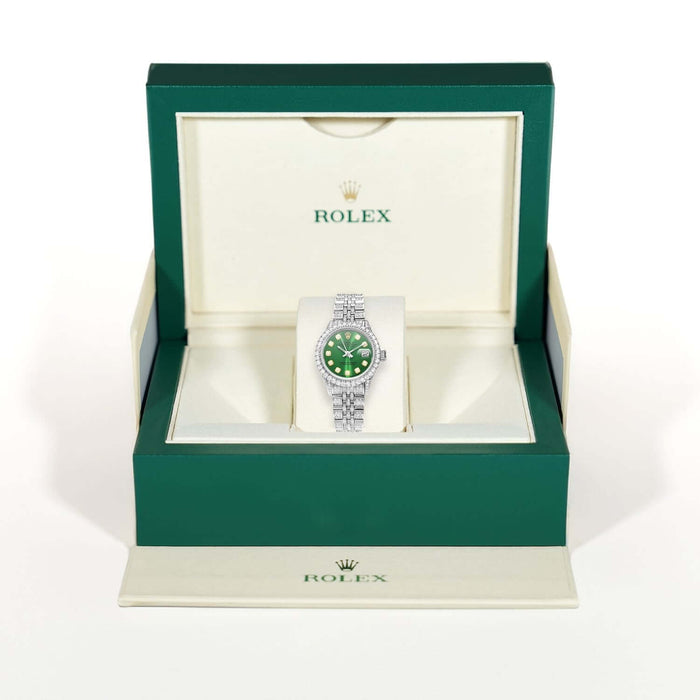 Rolex Datejust 26mm Pave Jubilee Band Diamond Bezel Green Emerald Dial Watch - WJD Exclusives