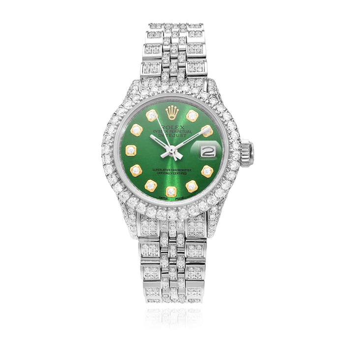 Rolex Datejust 26mm Pave Jubilee Band Diamond Bezel Green Emerald Dial Watch - WJD Exclusives