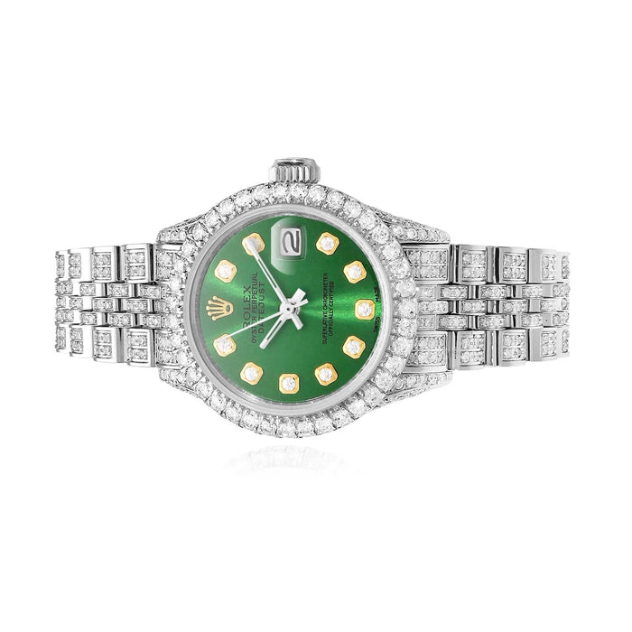 Rolex Datejust 26mm Pave Jubilee Band Diamond Bezel Green Emerald Dial Watch - WJD Exclusives
