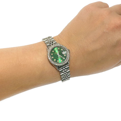 Rolex Datejust 26mm Pave Jubilee Band Diamond Bezel Green Emerald Dial Watch