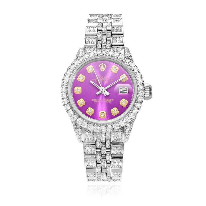 Rolex Datejust 26mm Diamond Pave Jubilee Band Diamond Bezel Purple Watch - WJD Exclusives