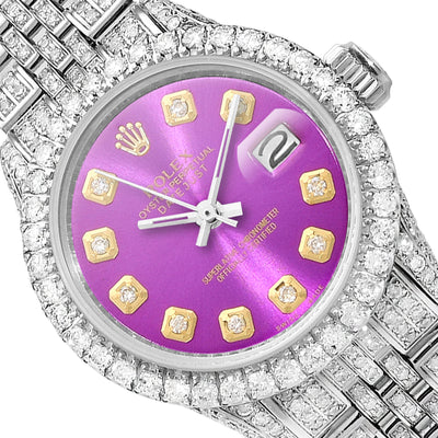 Rolex Datejust 26mm Diamond Pave Jubilee Band Diamond Bezel Purple Watch