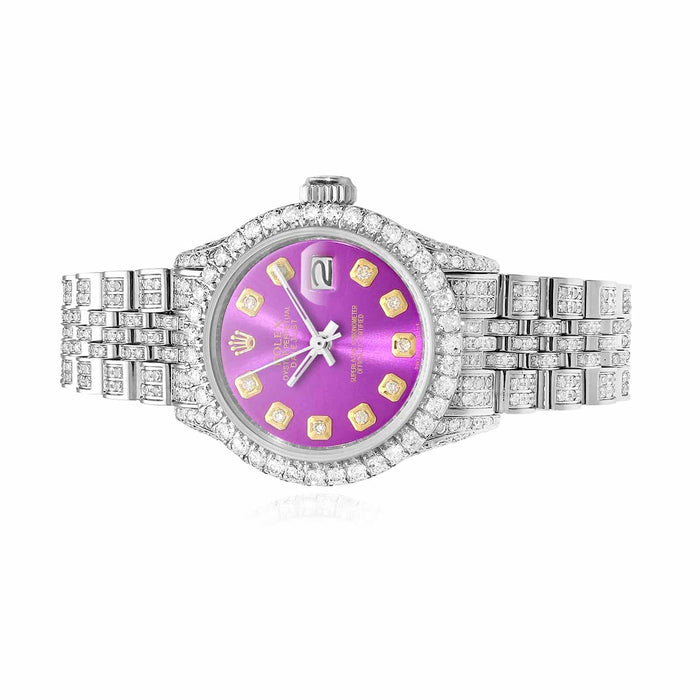 Rolex Datejust 26mm Diamond Pave Jubilee Band Diamond Bezel Purple Watch - WJD Exclusives