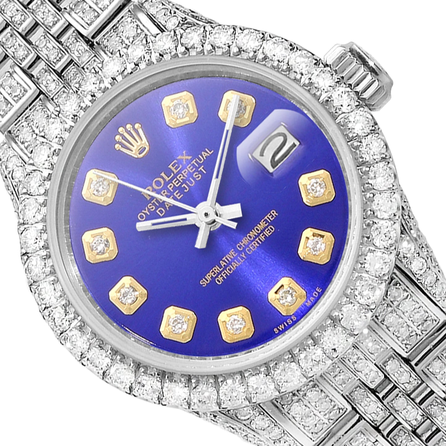 Rolex Datejust 26mm Diamond Pave Jubilee Band Diamond Bezel Blue Dial Watch
