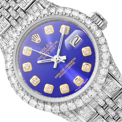 Rolex Datejust 26mm Diamond Pave Jubilee Band Diamond Bezel Blue Dial Watch