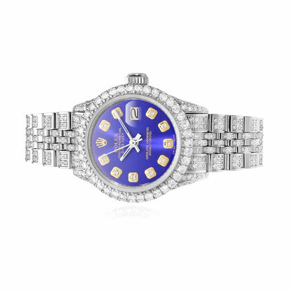 Rolex Datejust Diamond Pave Jubilee Band Diamond Bezel Blue Dial 26mm Watch